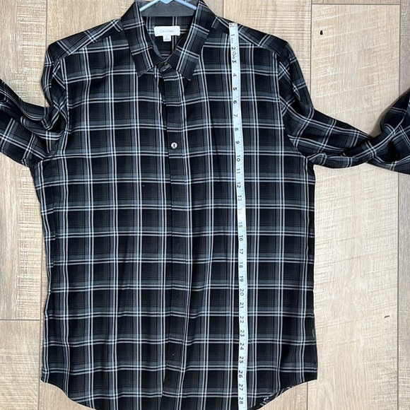 Mens Calvin Klein Black and White Plaid Long Sleeve Button Down Shirt SZ M - Picture 9 of 11